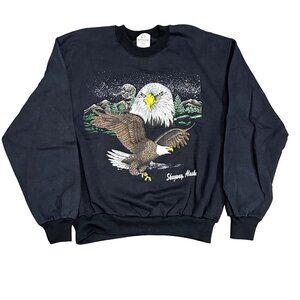 Vtg Beaver Creek Skagway Alaska Sweatshirt Bald Eagle Black 80s Cabincore Cozy L